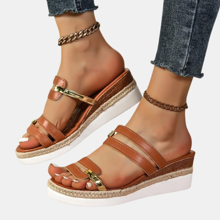 Daphene | Platform Wedge Sandals with Strappy Detail