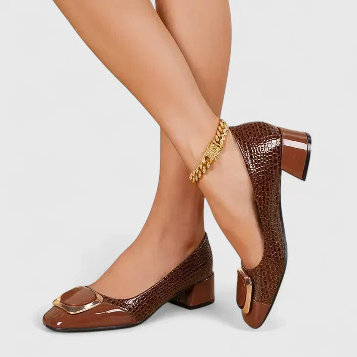 Daphne | Elegant Block Heel Loafers with Croc Detail
