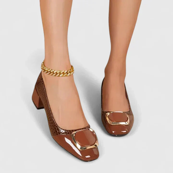 Daphne | Elegant Block Heel Loafers with Croc Detail