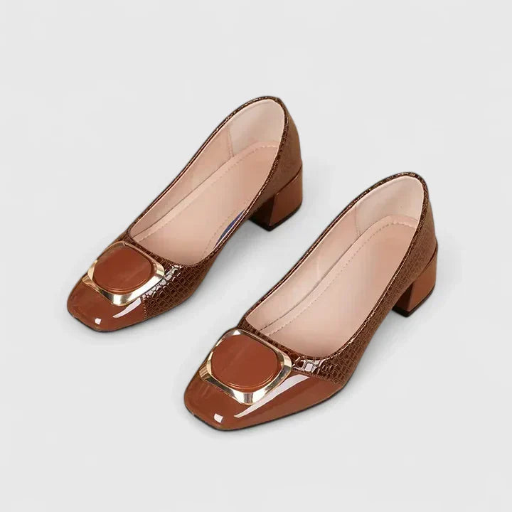 Daphne | Elegant Block Heel Loafers with Croc Detail