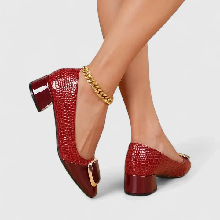 Daphne | Elegant Block Heel Loafers with Croc Detail