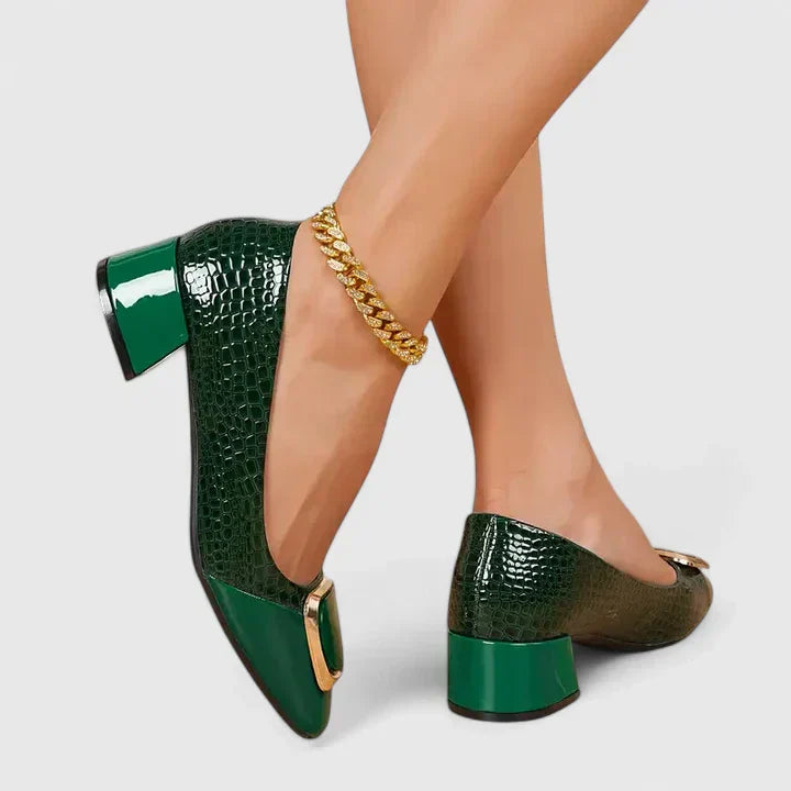Daphne | Elegant Block Heel Loafers with Croc Detail