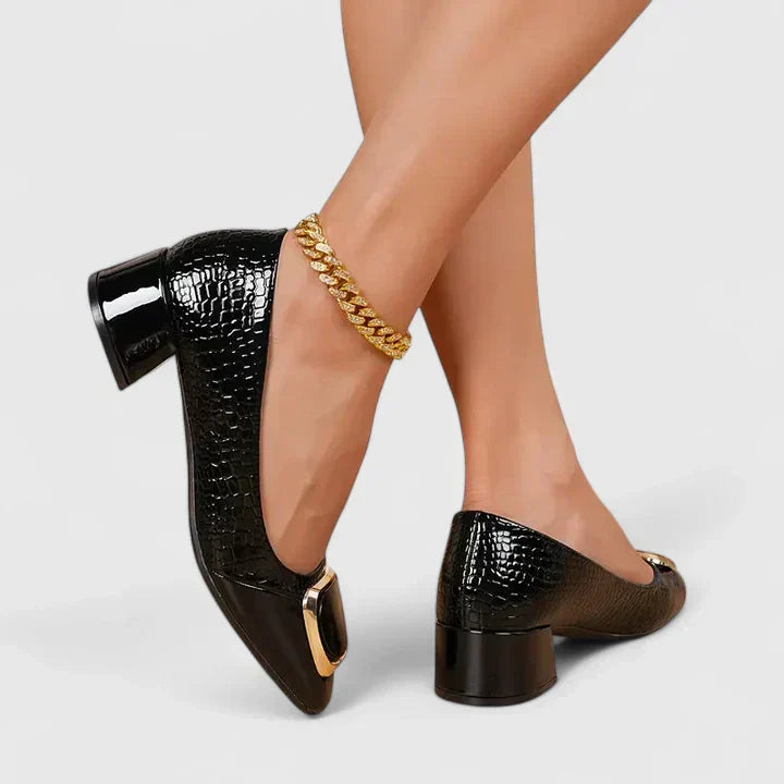 Daphne | Elegant Block Heel Loafers with Croc Detail