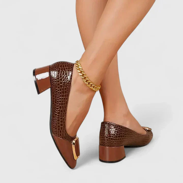 Daphne | Elegant Block Heel Loafers with Croc Detail