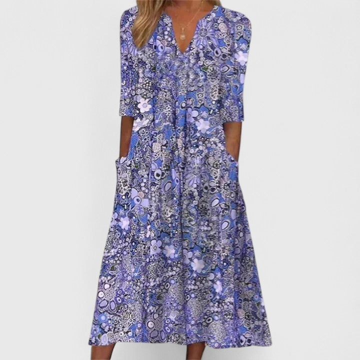 Daryelle | Floral Midi Dress with V-Neck and Pockets