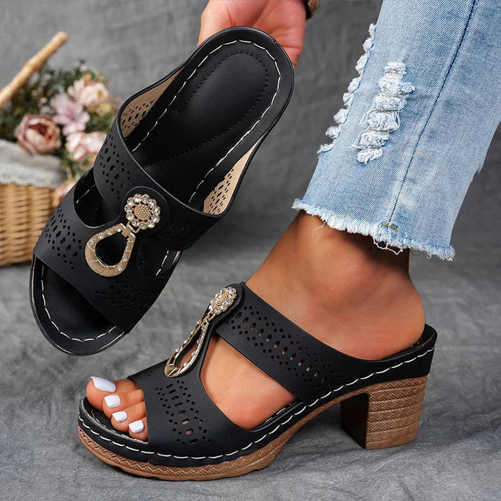 Deana | Wedge Slide Sandals with Decorative Detail