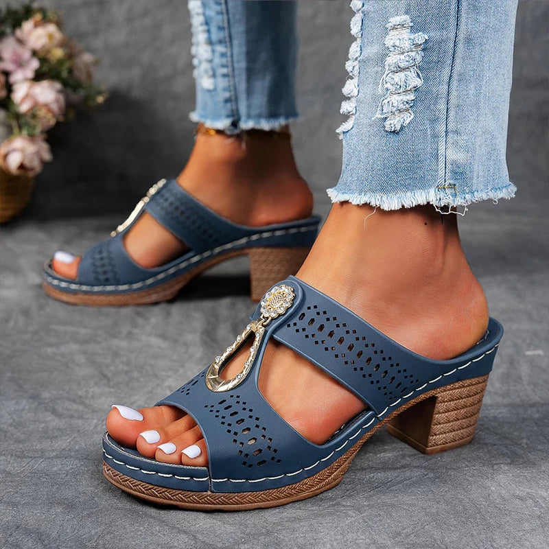 Deana | Wedge Slide Sandals with Decorative Detail
