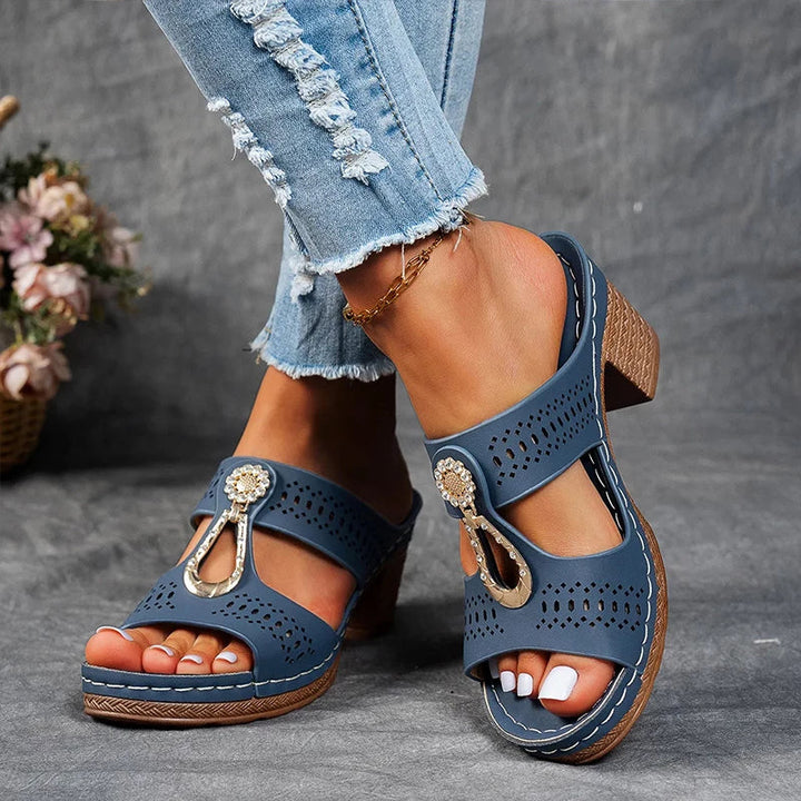 Deana | Wedge Slide Sandals with Decorative Detail