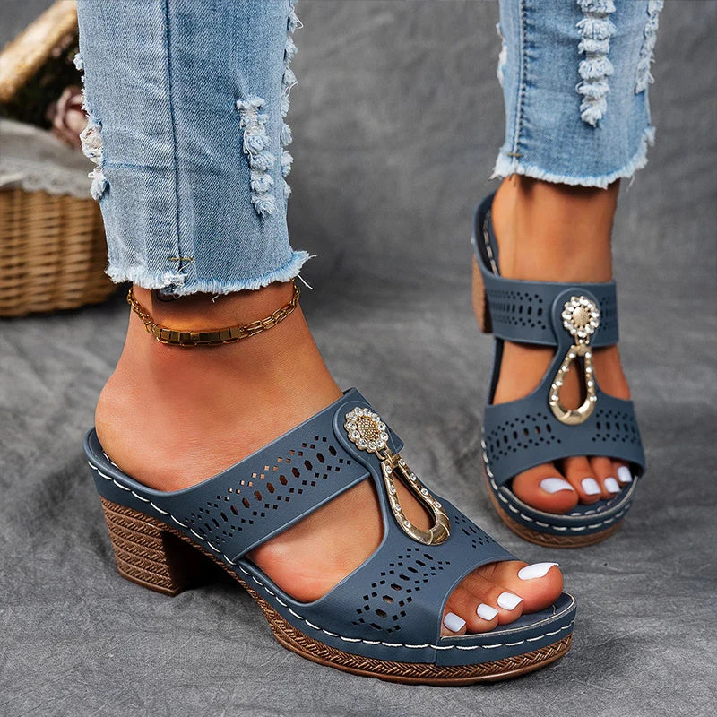 Deana | Wedge Slide Sandals with Decorative Detail