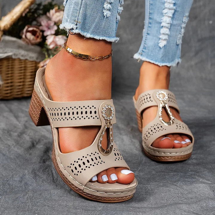 Deana | Wedge Slide Sandals with Decorative Detail