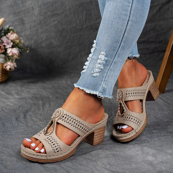 Deana | Wedge Slide Sandals with Decorative Detail