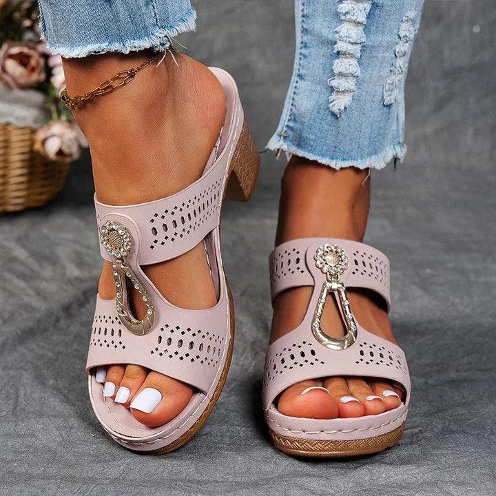 Deana | Wedge Slide Sandals with Decorative Detail