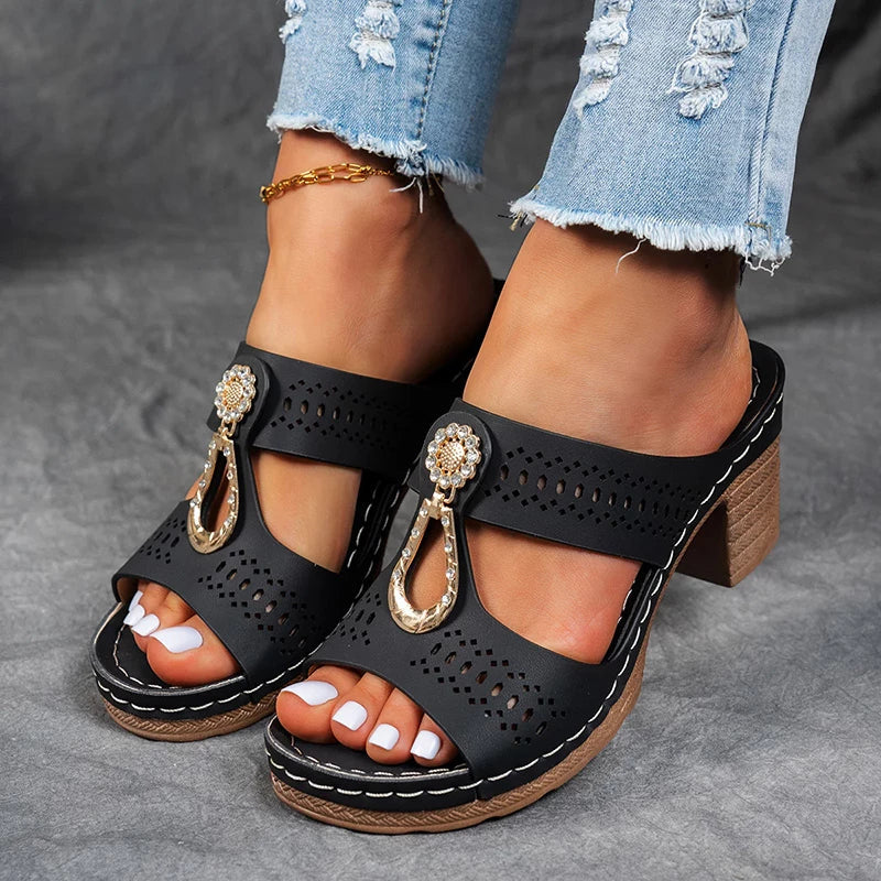 Deana | Wedge Slide Sandals with Decorative Detail