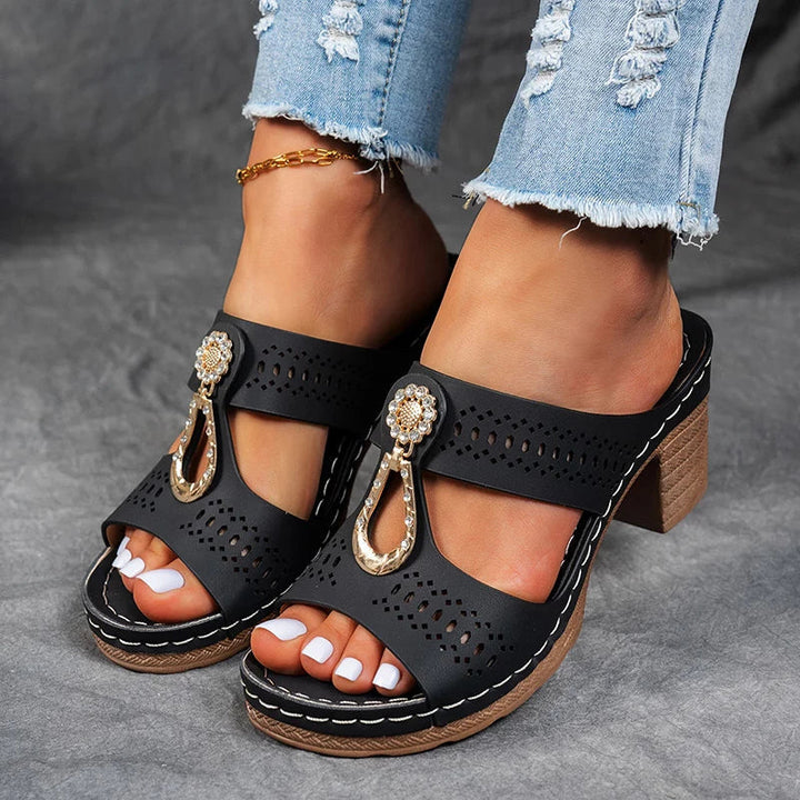 Deana | Wedge Slide Sandals with Decorative Detail