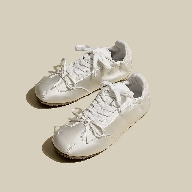 Delaney | Satin Lace Up Sneakers with Minimal Design