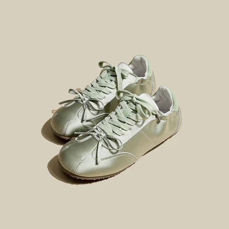 Delaney | Satin Lace Up Sneakers with Minimal Design