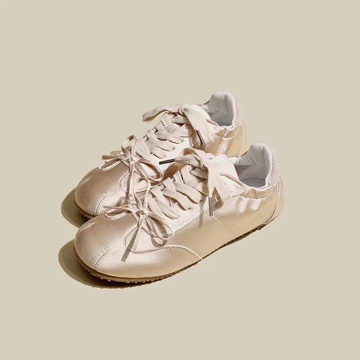 Delaney | Satin Lace Up Sneakers with Minimal Design