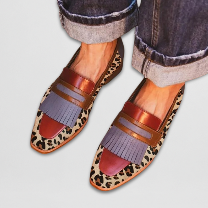 Delaney | Statement Leopard Print Loafers with Fringe Detail