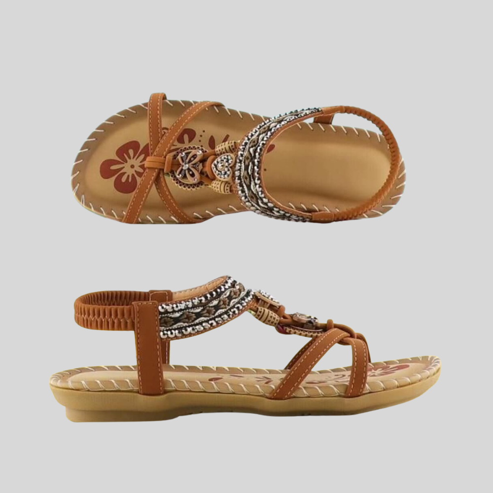 Delilah | Boho Flat Sandals with Beaded Strap