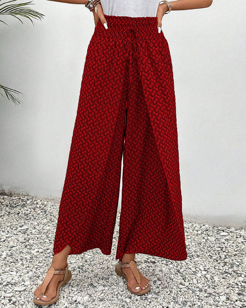 Delilah | Printed Wide Leg Pants with Smocked Waist