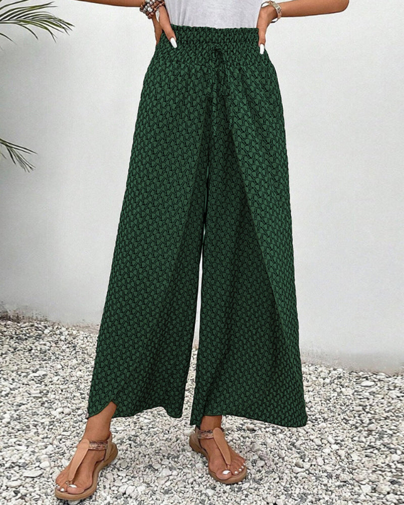 Delilah | Printed Wide Leg Pants with Smocked Waist
