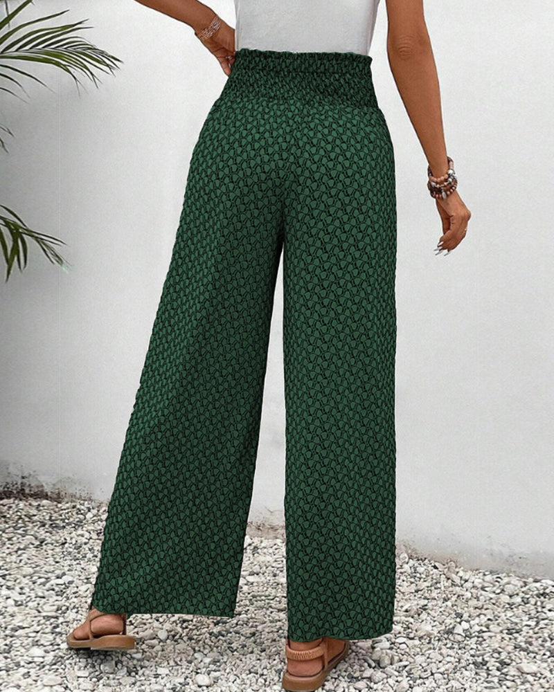 Delilah | Printed Wide Leg Pants with Smocked Waist