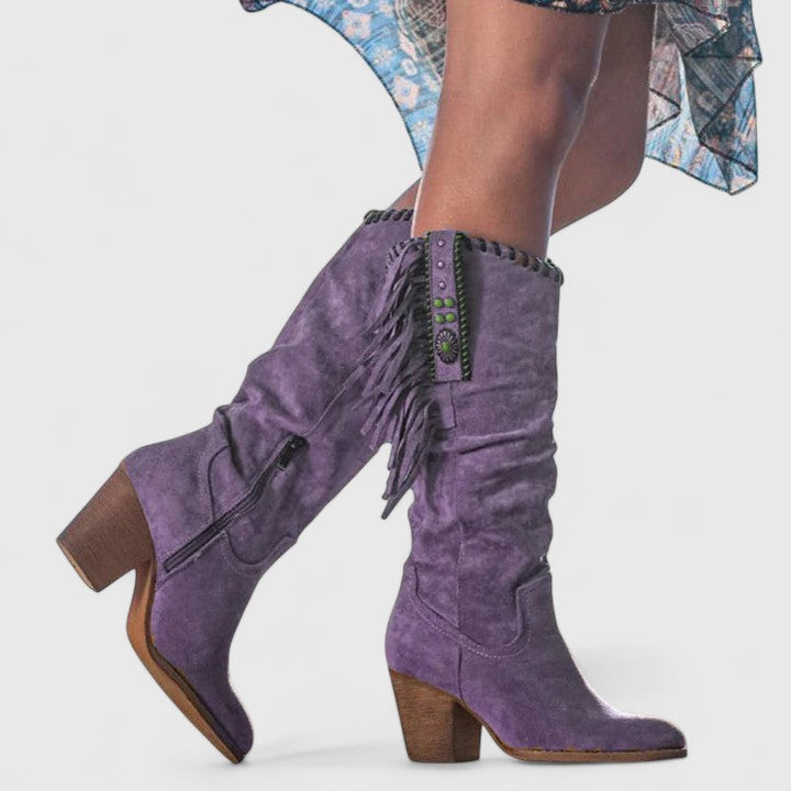 Delilah | Western Mid Calf Boots With Fringe Detail