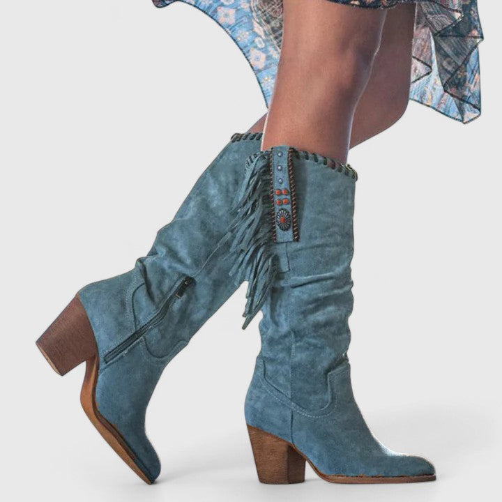 Delilah | Western Mid Calf Boots With Fringe Detail