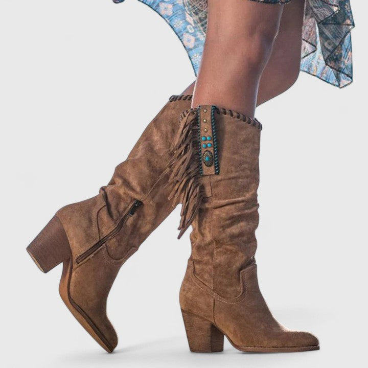 Delilah | Western Mid Calf Boots With Fringe Detail