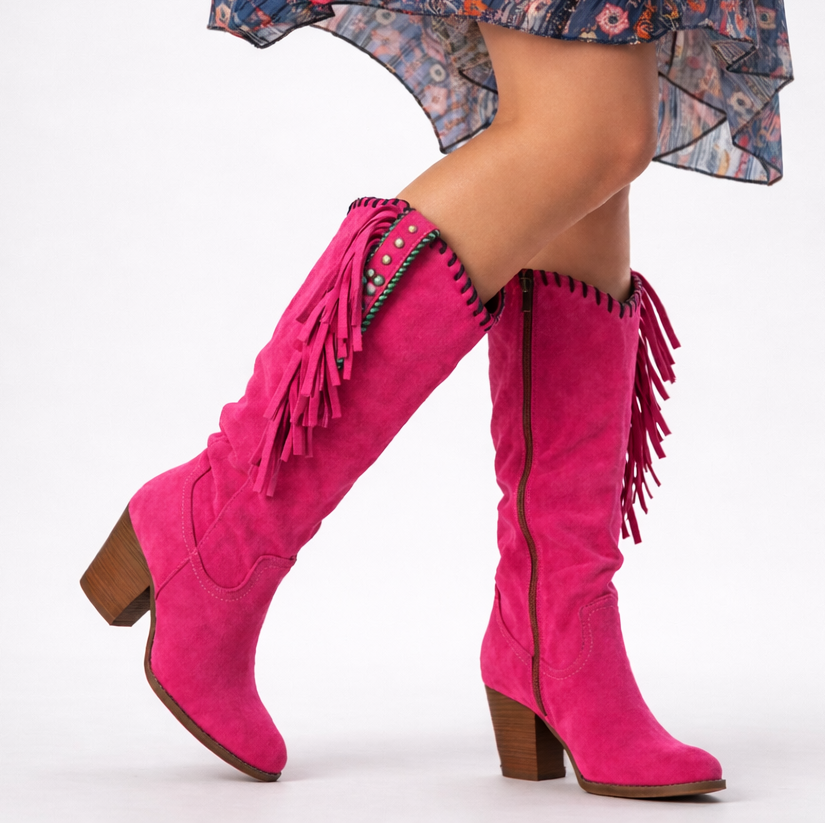 Delilah | Western Mid Calf Boots With Fringe Detail