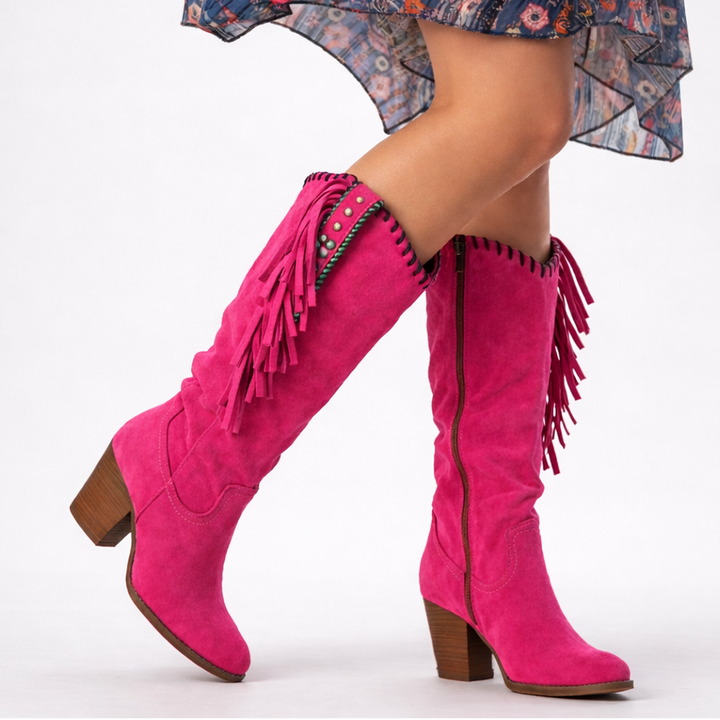 Delilah | Western Mid Calf Boots With Fringe Detail