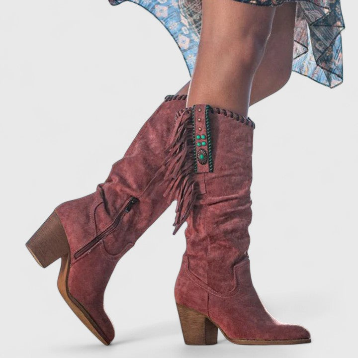 Delilah | Western Mid Calf Boots With Fringe Detail