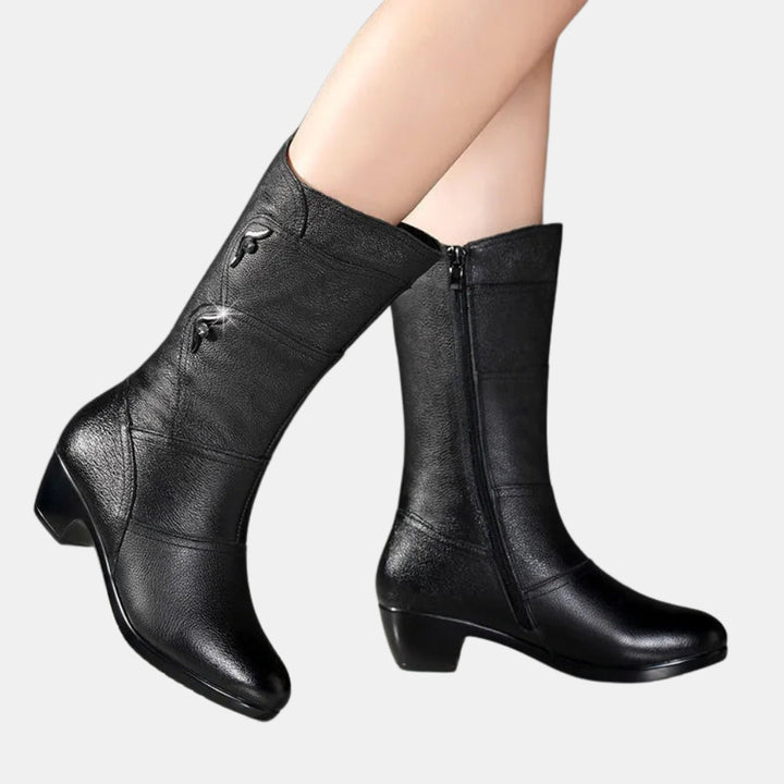 Delsie | Classic Mid Calf Boots with Low Heel