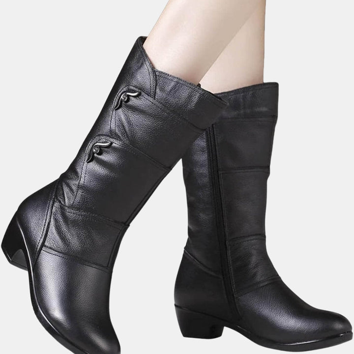 Delsie | Classic Mid Calf Boots with Low Heel