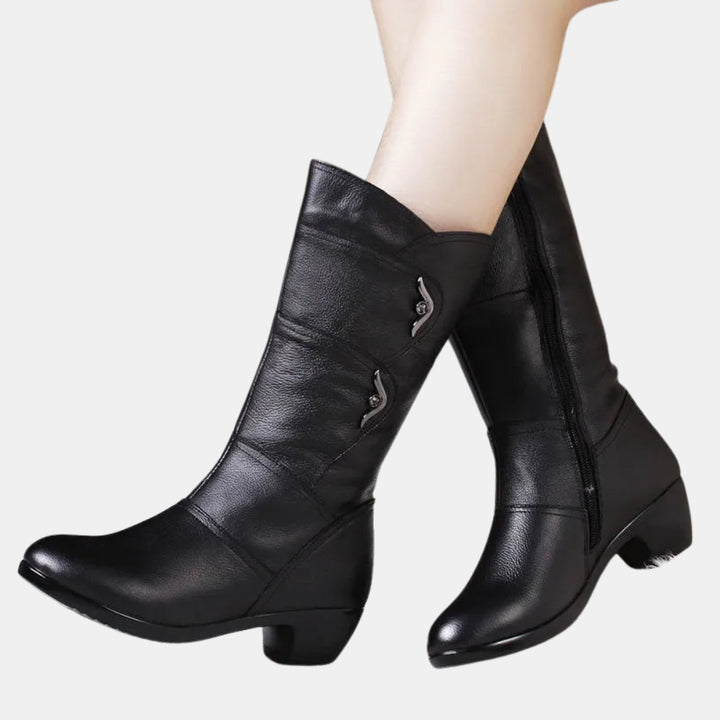 Delsie | Classic Mid Calf Boots with Low Heel