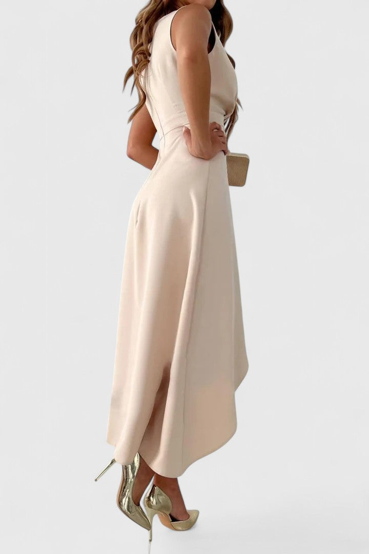 Delviera | Chic Wrap Midi Dress with Asymmetrical Hem