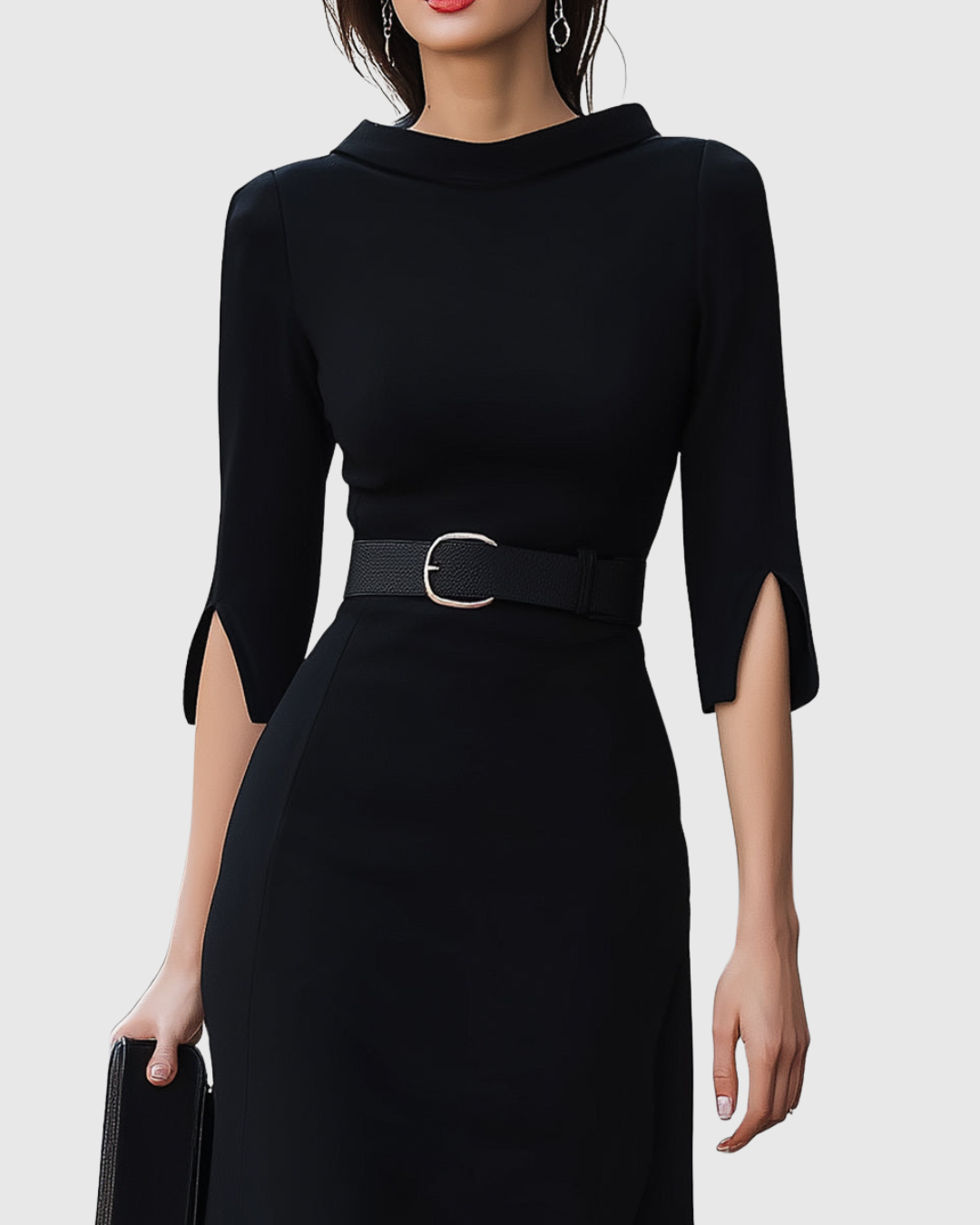 Delyra | Elegant Midi Dress with Belted Waist