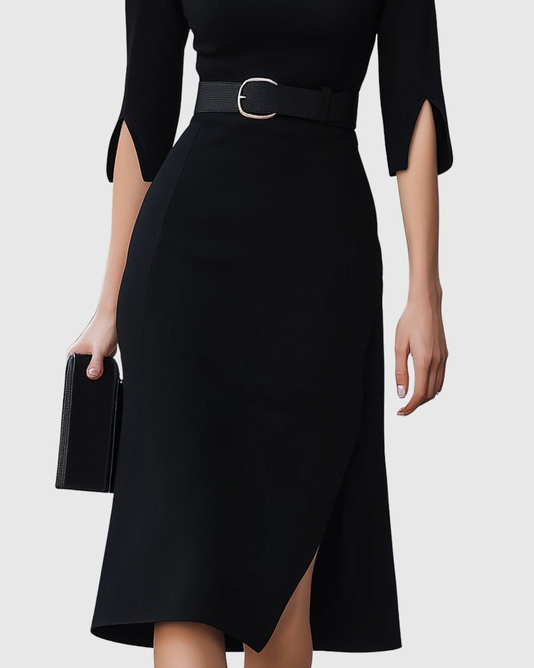 Delyra | Elegant Midi Dress with Belted Waist