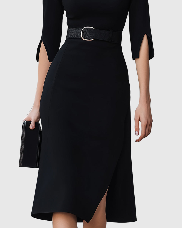 Delyra | Elegant Midi Dress with Belted Waist