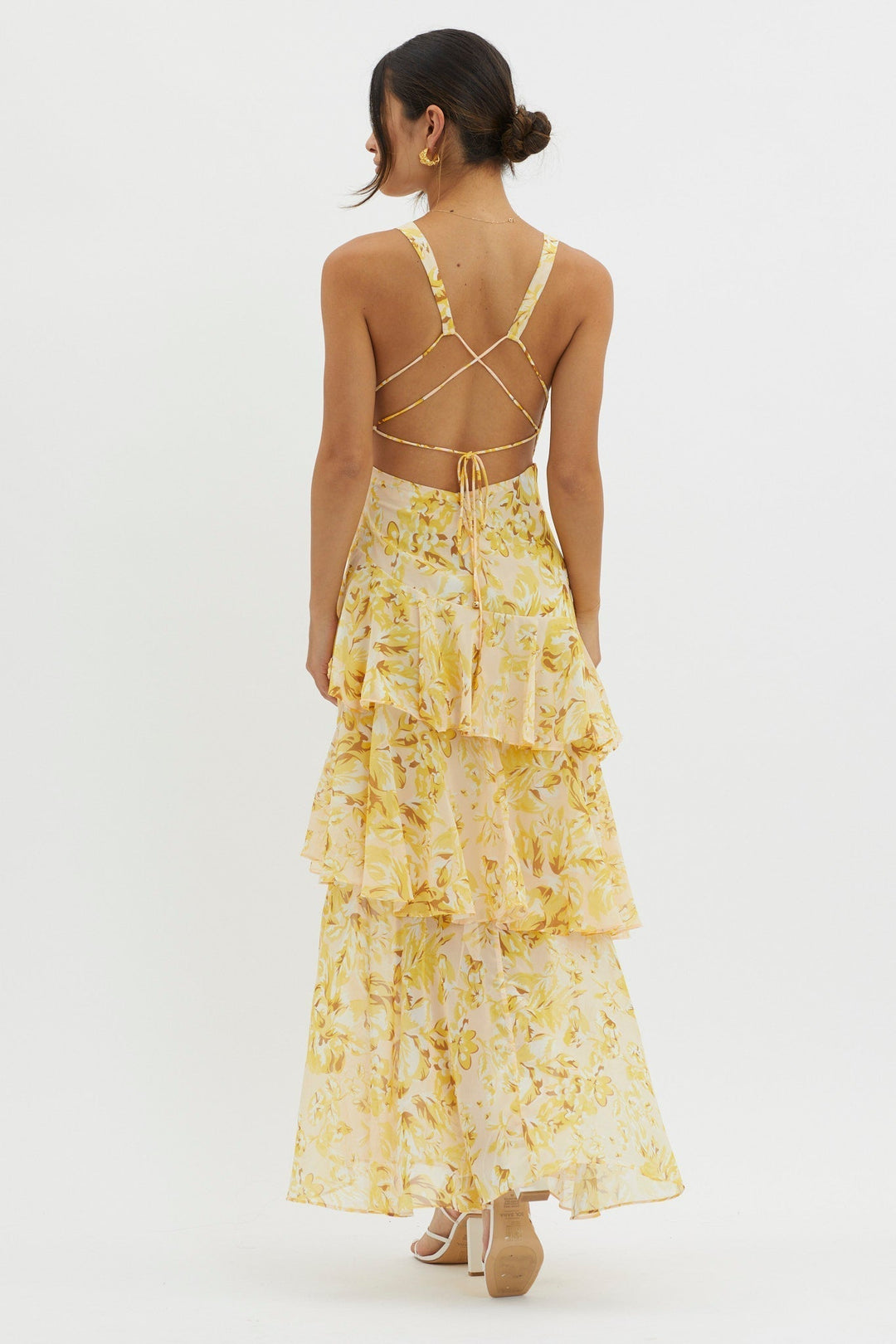 Delyvora | Tiered Ruffle Midi Dress with V-Neck