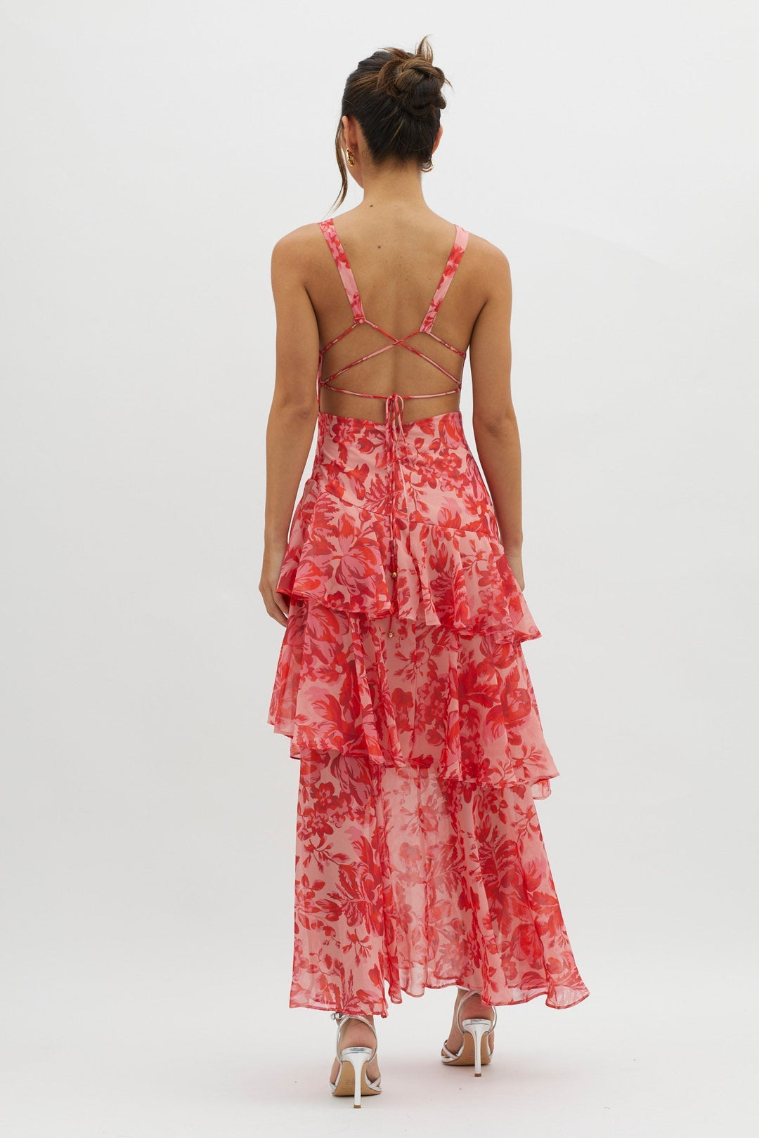 Delyvora | Tiered Ruffle Midi Dress with V-Neck