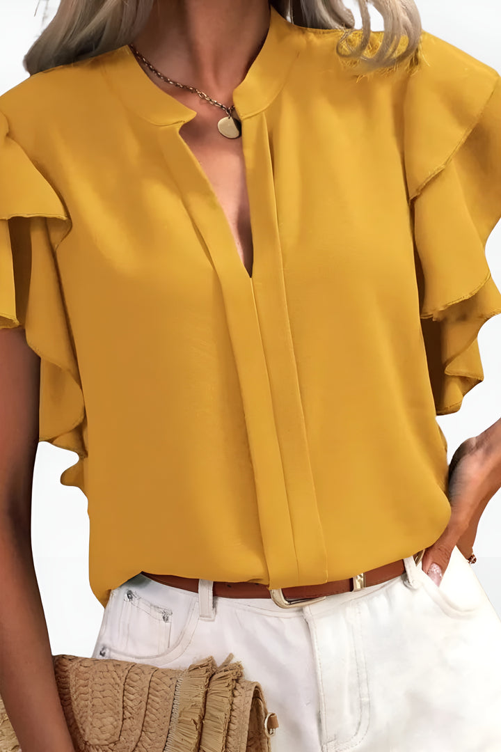 Devira | Ruffle Sleeve Blouse with V Neck