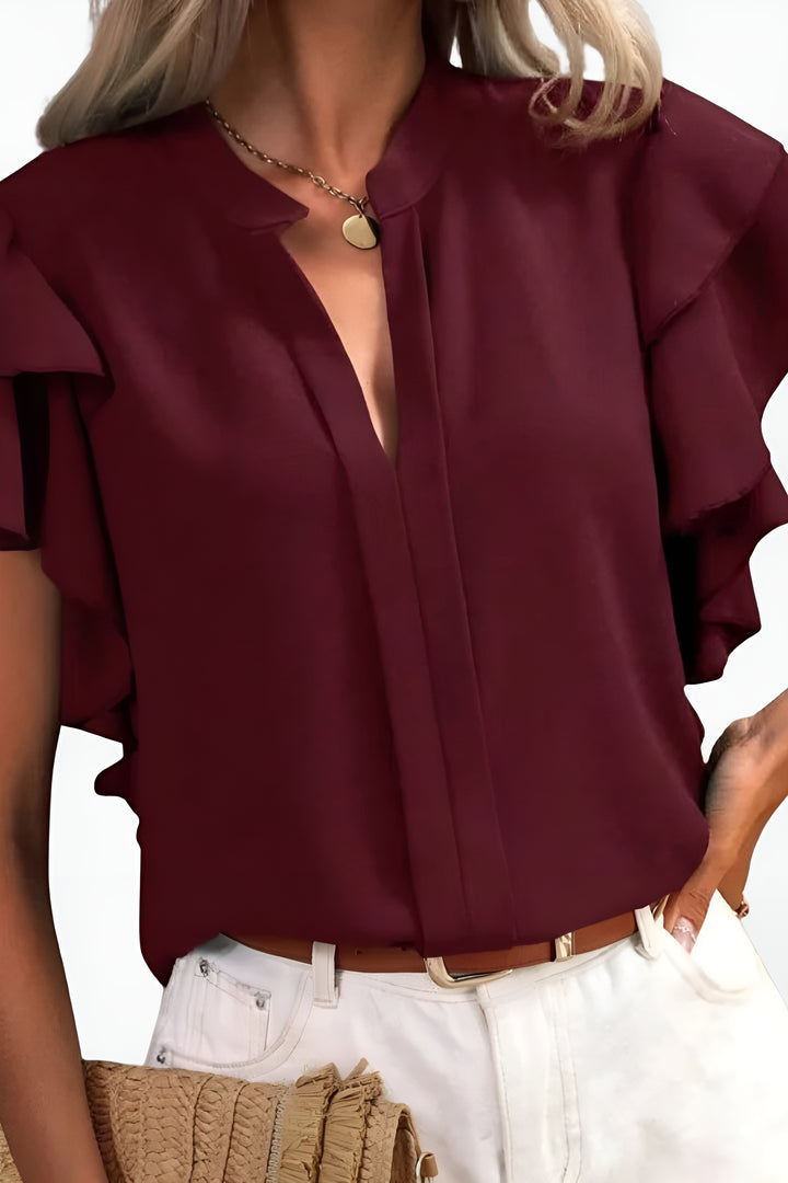 Devira | Ruffle Sleeve Blouse with V Neck