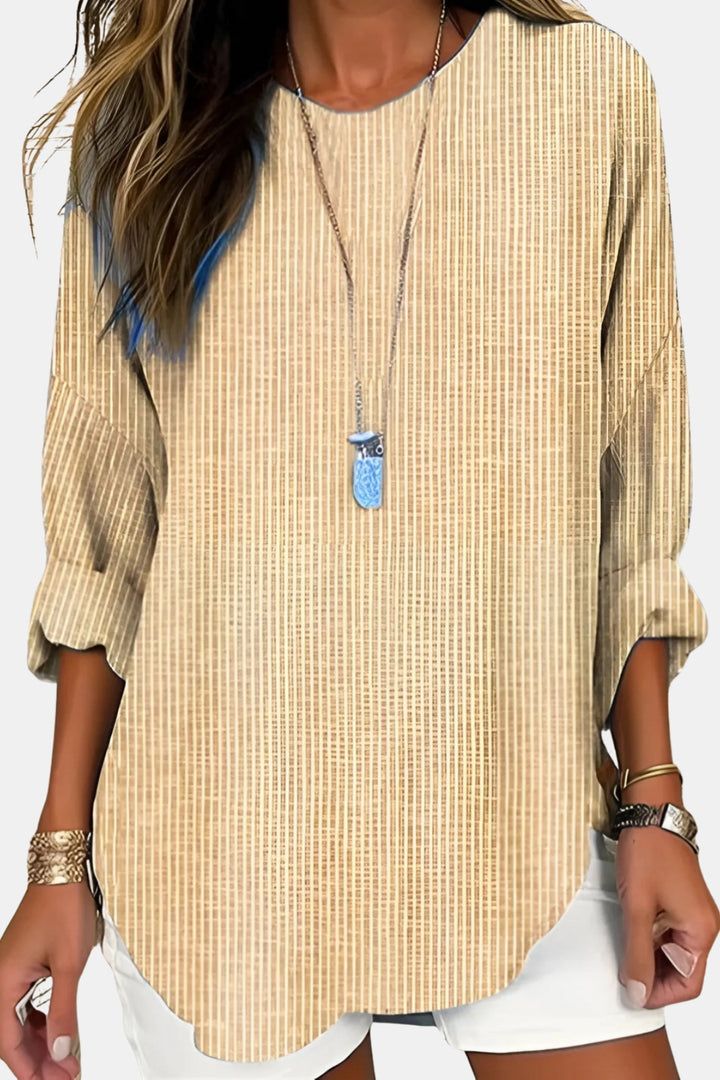Devynia | Striped Long Sleeve Blouse with Round Neck