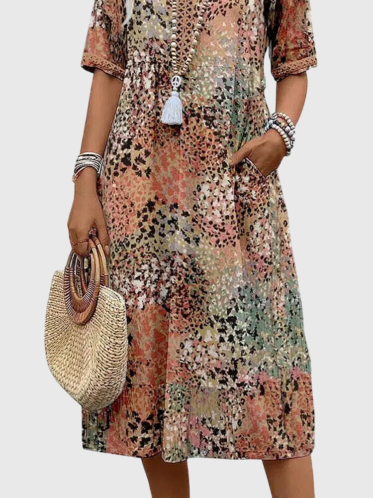 Diana | Bohemian Floral Midi Dress with Tassel Tie