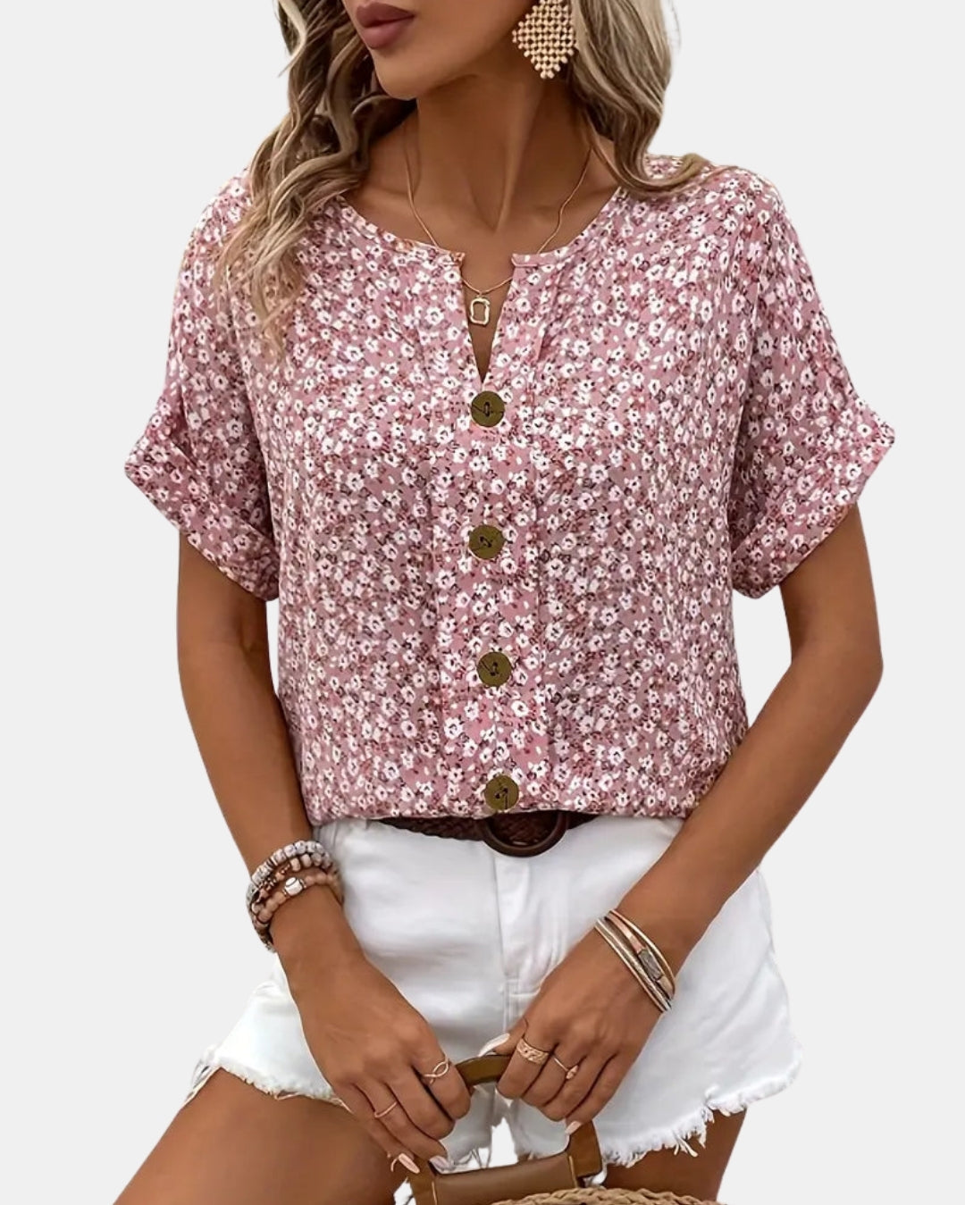 Dorynella | Floral Button Front Blouse