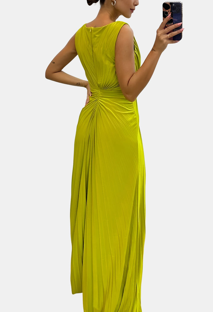 Dorynza | Wedding Guest Pleated Maxi Dress with Side Slit