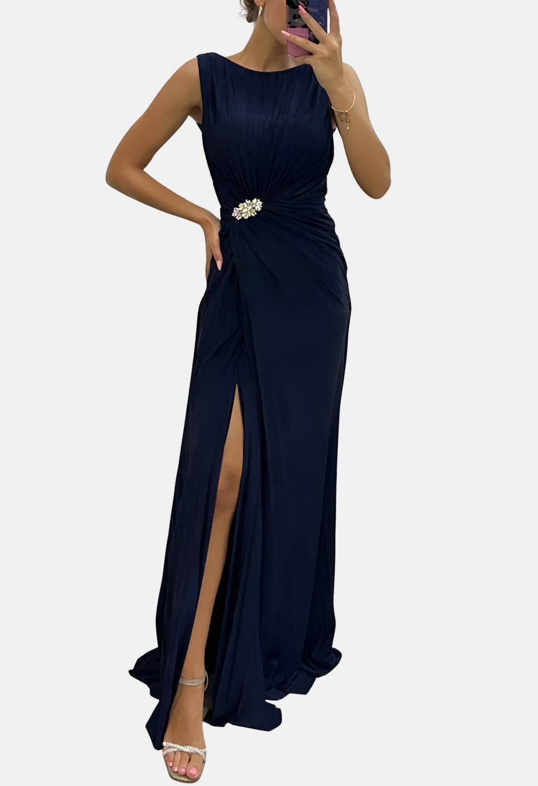 Dorynza | Wedding Guest Pleated Maxi Dress with Side Slit
