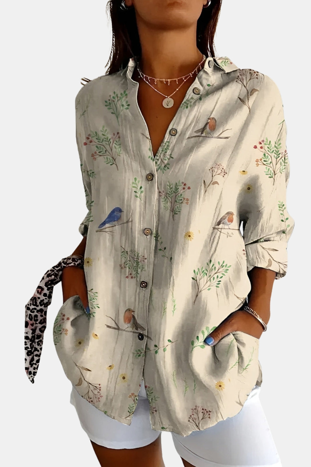Doryvynna | Floral Button Up Shirt with Roll Sleeves