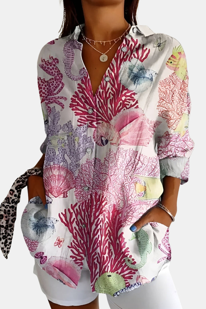 Doryvynna | Floral Button Up Shirt with Roll Sleeves